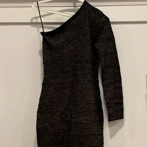 NEW one off shoulder bodycon dress in black and gold glitter